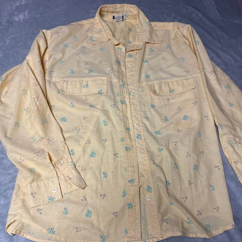 vintage butter yellow cottage core floral button down shirt L khazana